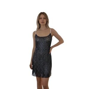 FREE PEOPLE INTIMATELY Navy Sequin Semi Sheer Slip Chemise Dress - S